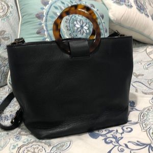 Black leather medium satchel by JJILL